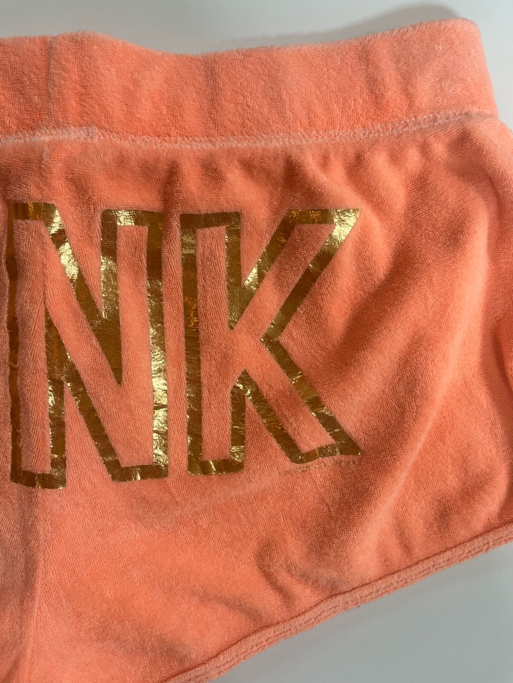 Y2K Vintage PINK Victoria's Secret Orange Terrycloth Gold Dog Mini Micro Shorts - Picture 7 of 8